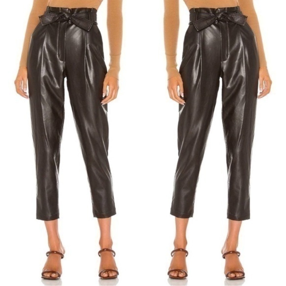 A.L.C. Womens Cobey Brown Faux Leather High Rise Paperbag Pants